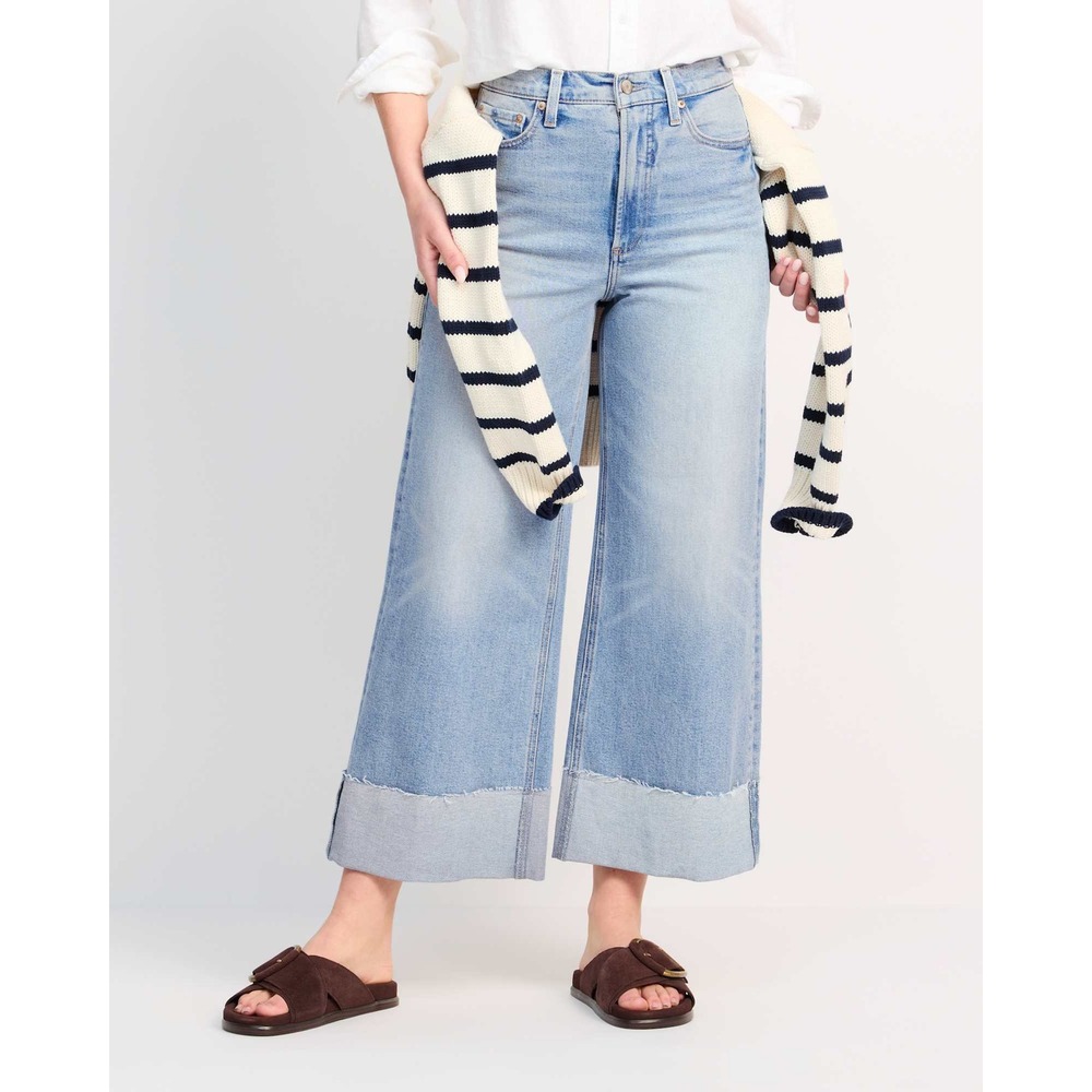 Pistola High Rise Wide Leg Cuffed Raw Hem Jeans Light Wash Denim 32 mm